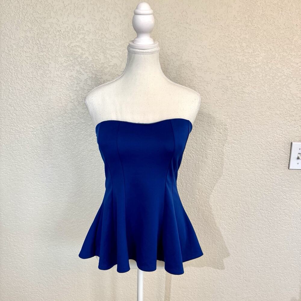 Sleeveless Cleo Womens Medium Royal Blue Peplum Ruffle Blouse Career Casual